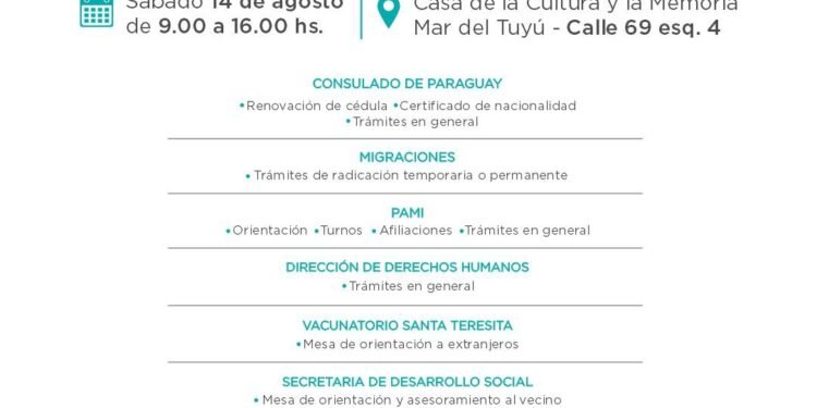 PARTIDO DE LA COSTA: ESTE SÁBADO SE REALIZARÁ UNA JORNADA DE PROMOCIÓN DE DERECHOS EN LA CASA DE LA CULTURA Y LA MEMORIA DE MAR DEL TUYÚ
