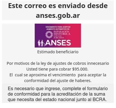 ANSES INFORMA QUE NUNCA PIDE DATOS PERSONALES POR CORREO ELECTRÓNICO