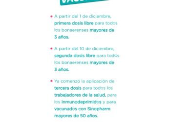 PARTIDO DE LA COSTA: Plan de Vacunación contra el Covid-19: desde este miércoles se suma primera dosis libre para todos los mayores de 3 años
