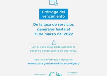 LA COSTA: La Municipalidad anuncia una nueva prórroga para el pago de tasas con el beneficio del descuento de pago anticipado