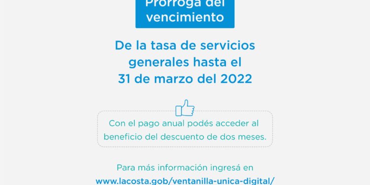 LA COSTA: La Municipalidad anuncia una nueva prórroga para el pago de tasas con el beneficio del descuento de pago anticipado