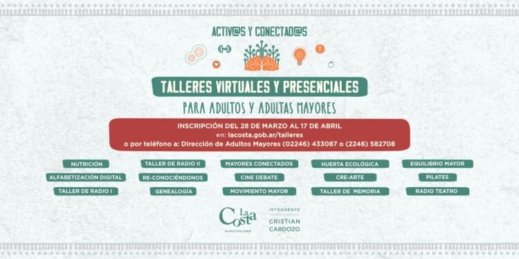 LA COSTA: Está abierta la inscripción a los talleres virtuales y presenciales para adultos y adultas mayores