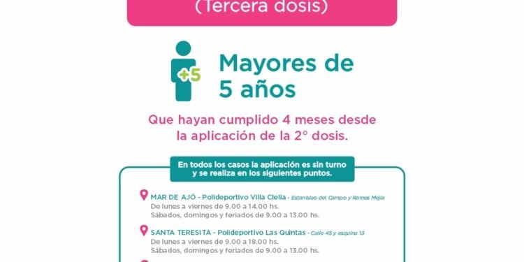 LA COSTA: Está disponible la tercera dosis para niños y niñas a partir de los 5 años en los tres Centros de Vacunación del Partido de La Costa
