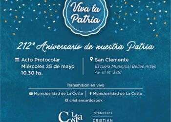 LA COSTA: Este miércoles 25 de mayo se realizará en San Clemente el acto por el 212º Aniversario de la Patria