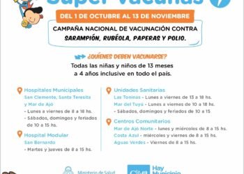 LA COSTA: Campaña Nacional de Vacunación contra Sarampión, Rubéola, Paperas y Polio para niños y niñas de 13 meses a 4 años