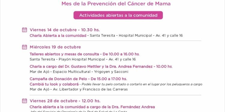 LA COSTA: Comienzan las actividades en La Costa por el mes de la prevención del cáncer de mama