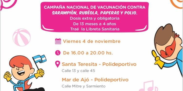 SANTA TERESITA Y MAR DE AJO: El viernes se realizará «Tarde de Vacunas» para impulsar la campaña contra el sarampión, la rubéola, las paperas y la polio