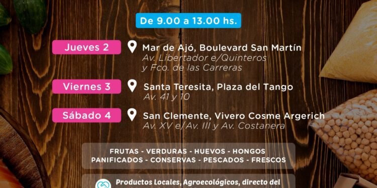 Los puestos de Mercados Bonaerenses estarán presentes en Mar de Ajó, Santa Teresita y San Clemente