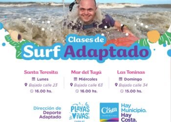 Se ofrecen clases gratuitas de surf adaptado en las playas del Partido de La Costa