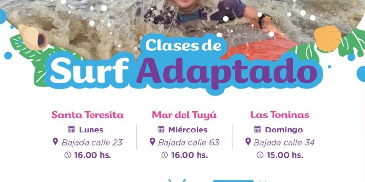 Se ofrecen clases gratuitas de surf adaptado en las playas del Partido de La Costa