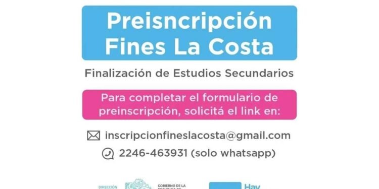 Continúa la preinscripción online al ciclo lectivo 2023 del Plan FiNes en La Costa