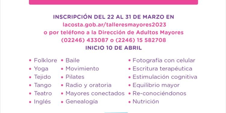 Están abiertas las inscripciones a los Talleres para Adultas y Adultos Mayores