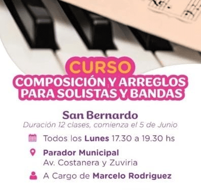 Se dictará un curso de composición y arreglo musical en San Bernardo