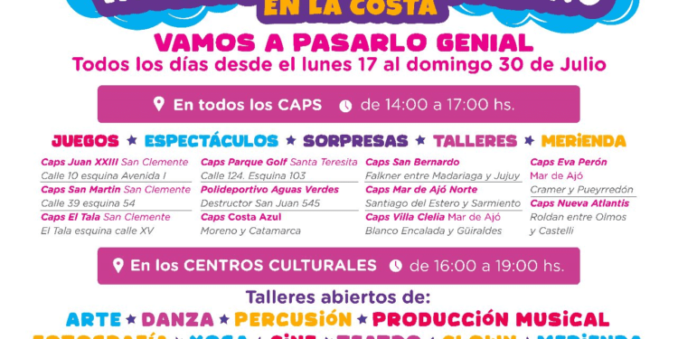 Súper Vacaciones de Invierno en La Costa: habrá espectáculos, juegos y talleres gratuitos