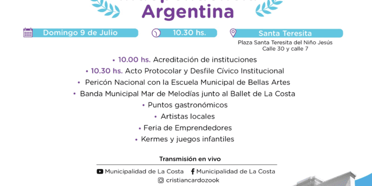 Con acto protocolar, desfile de instituciones y espectáculos artísticos este domingo se celebra el 9 de Julio en Santa Teresita