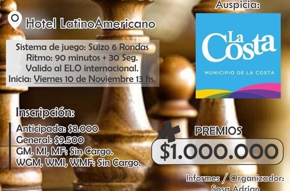 El Partido de La Costa será sede en noviembre del V Abierto Internacional de Ajedrez