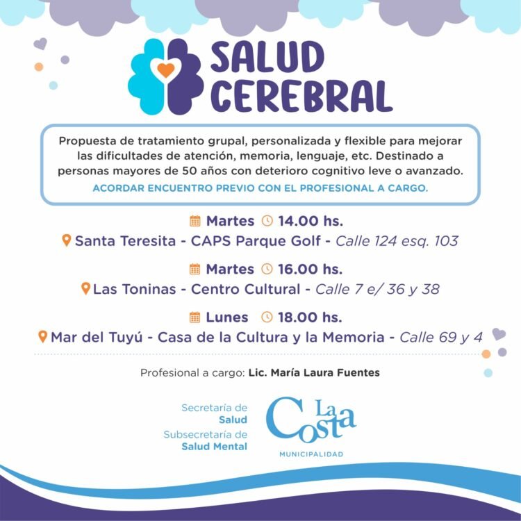 Salud Mental: Funcionan en La Costa dos dispositivos para trabajar sobre el deterioro cognitivo en adultos mayores