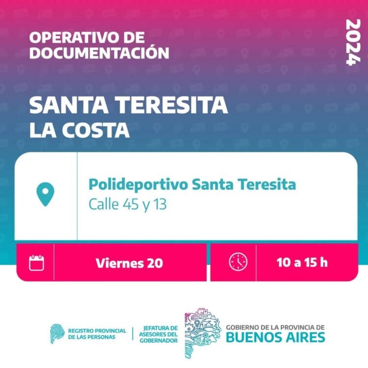 El móvil del Registro Provincial de las Personas está en Santa Teresita y Costa Chica