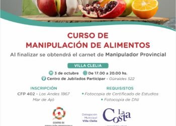 Se dictará un curso de manipulación de alimentos en Villa Clelia