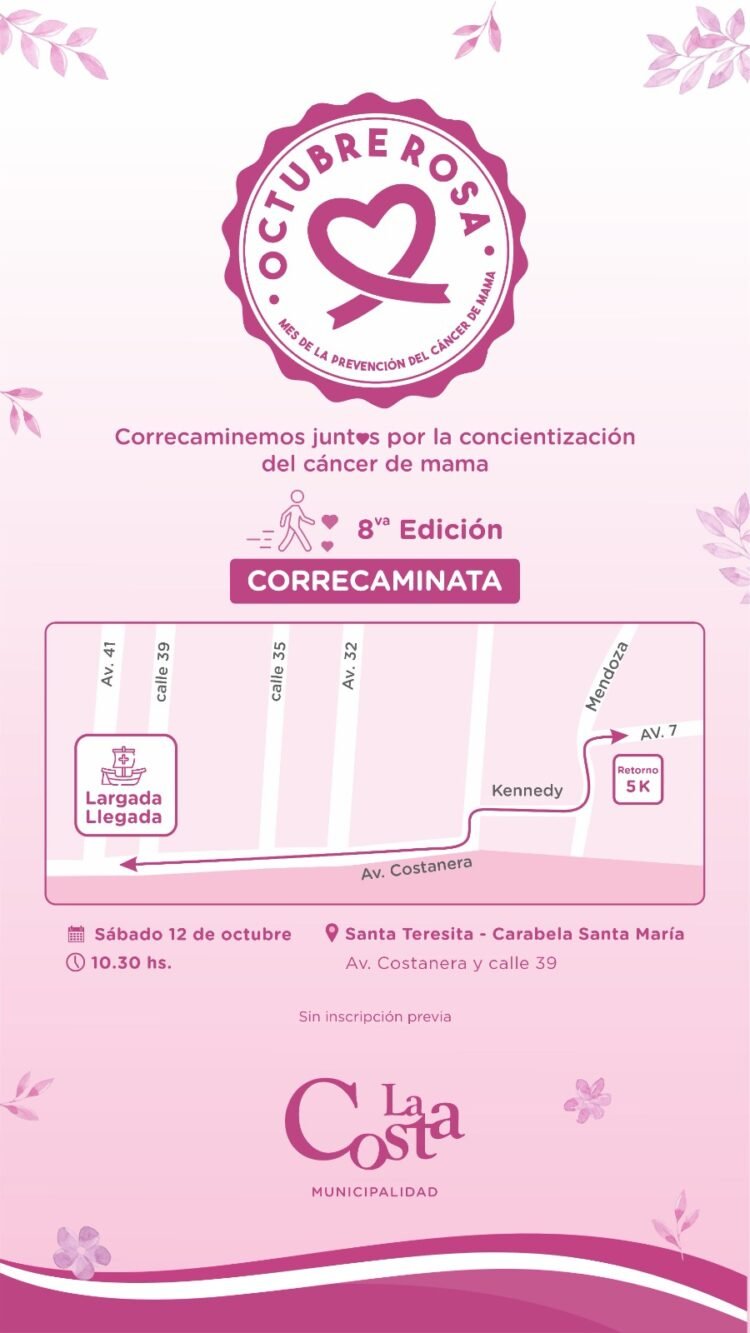 El sábado 12 se realizará la 8ª Correcaminata de concientización y prevención del cáncer de mama