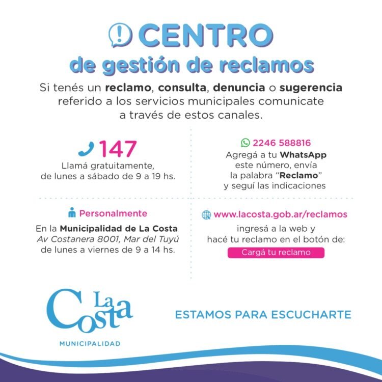 La Costa: Funciona a pleno el Centro de Gestión de Reclamos y Consultas