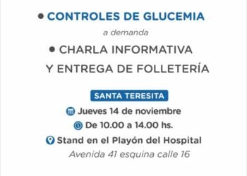 Día Mundial de la Diabetes: Se realizará una charla informativa y controles de glucemia en el Hospital de Santa Teresita