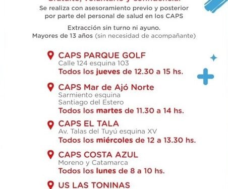 Se realizan testeos gratuitos de VIH y sífilis