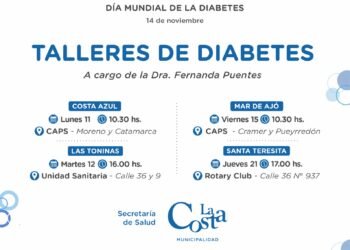 Día Mundial de la Diabetes: Se realizarán talleres gratuitos sobre concientización en distintos puntos de La Costa