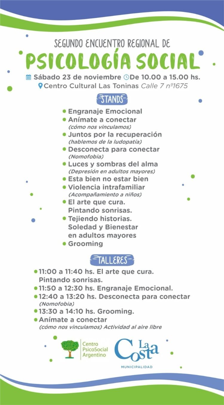 Se llevará adelante el 2° Encuentro Regional de Psicología Social en Las Toninas