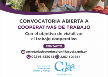 Convocatoria abierta a cooperativas de trabajo en La Costa
