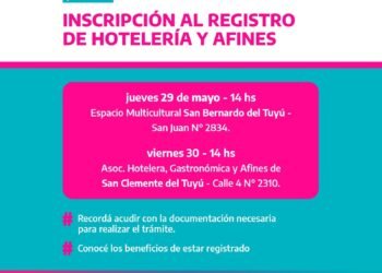 Convocatoria para prestadores turísticos a la Jornada de Inscripción al Registro de Hotelería y Afines