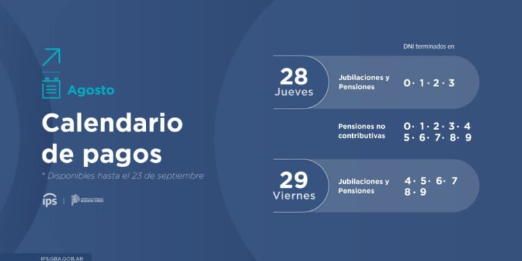 Calendario de pagos       EL IPS PAGA HABERES DE AGOSTO