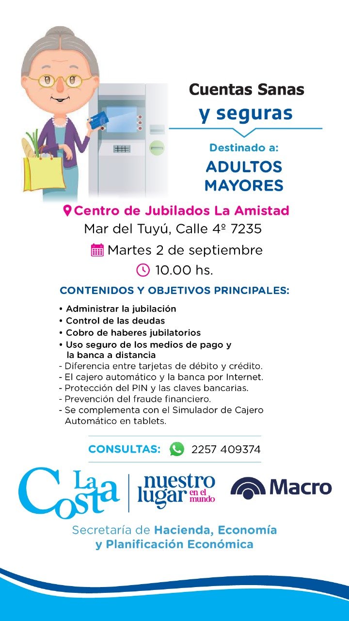 Cuentas Sanas: talleres gratuitos para emprendedores, jóvenes y adultos mayores en La Costa