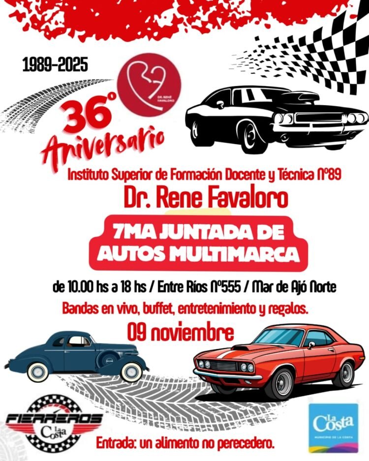 El Instituto N°89 «Dr. René Favaloro» celebra 36 años con la tradicional Juntada de Autos Multimarca
