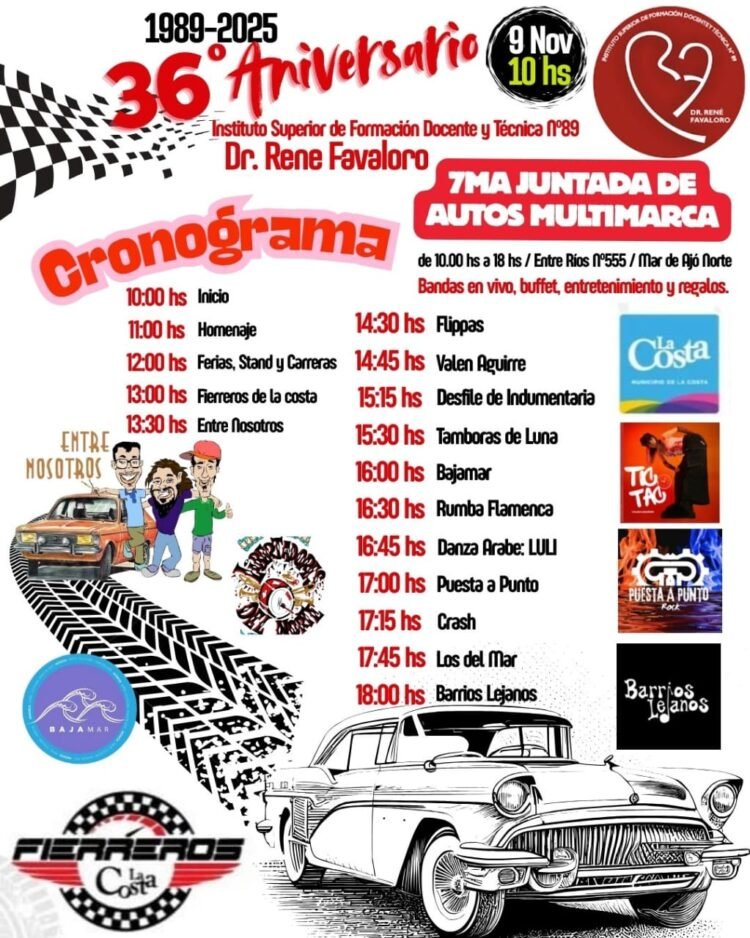 El Instituto N°89 «Dr. René Favaloro» celebra 36 años con la tradicional Juntada de Autos Multimarca
