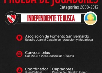 Independiente realizará pruebas de jugadores en San Bernardo
