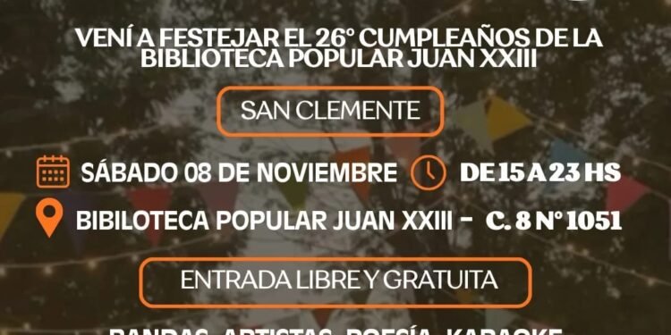 La Biblioteca Popular Juan XXIII celebra su 26° aniversario con una jornada cultural abierta a la comunidad