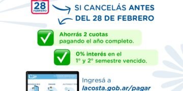 Extienden hasta el 28 de febrero el beneficio del pago anual de tasas con ahorro de dos cuotas