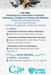 La Costa rendirá homenaje a los Veteranos y Caídos en la Guerra de Malvinas