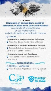 La Costa rendirá homenaje a los Veteranos y Caídos en la Guerra de Malvinas